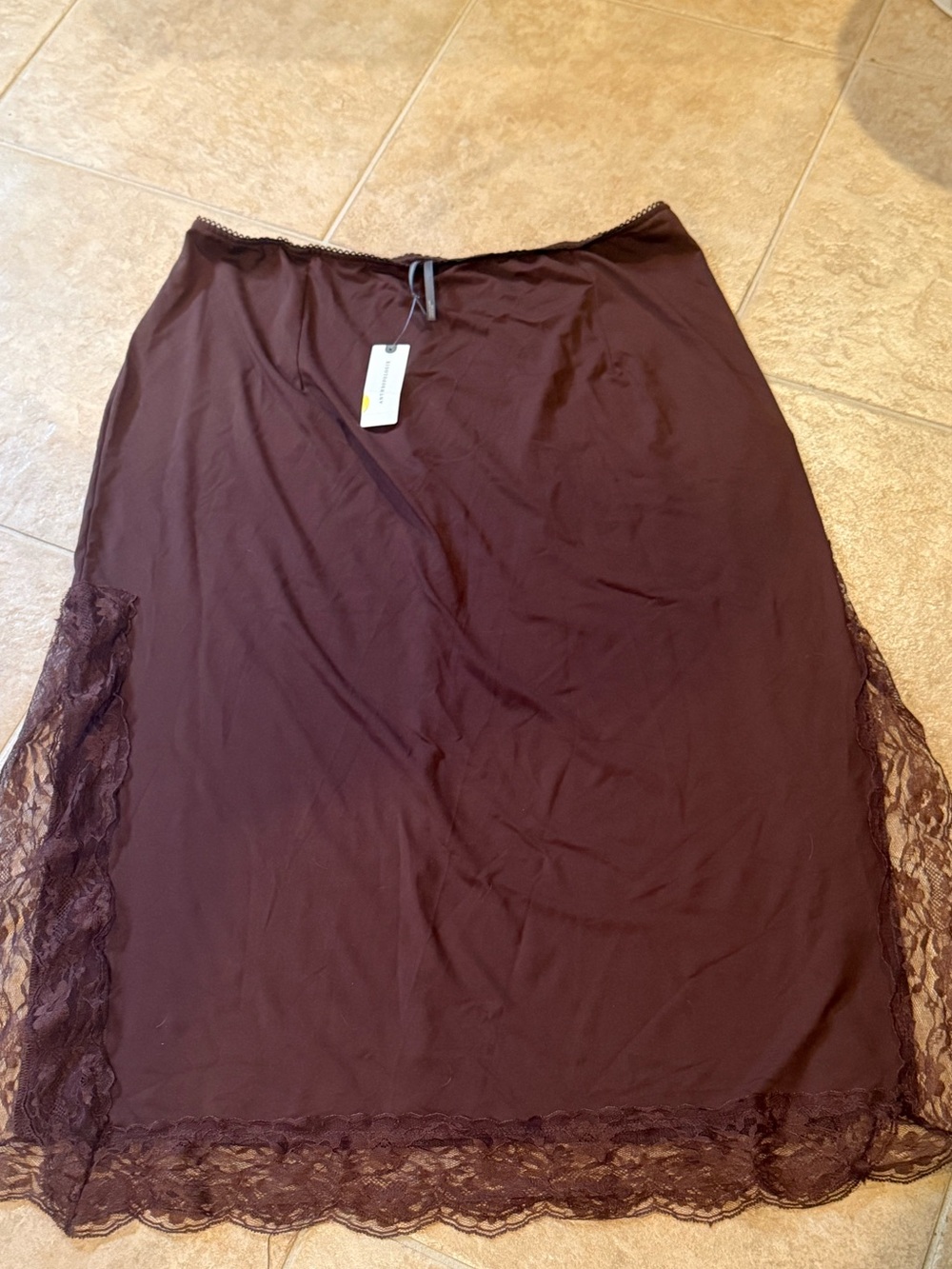 Anthropologie Lace-Trim Midi Slip Skirt